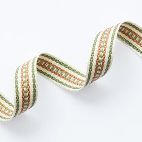 Cinta para tejer Étnica [ 15 mm ] – blanco lana/verde, 