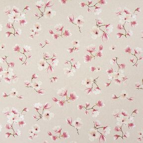 Tela decorativa Panama media Flor de magnolia – malva/naturaleza, 