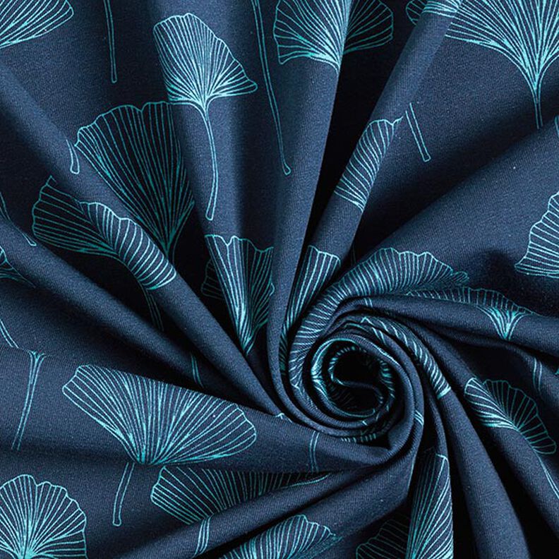 Tela de jersey de algodón Hojas de ginkgo – azul marino,  image number 3