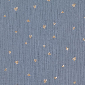 Muselina/doble arruga Corazones Estampado de lámina – azul gris/oro metalizado, 
