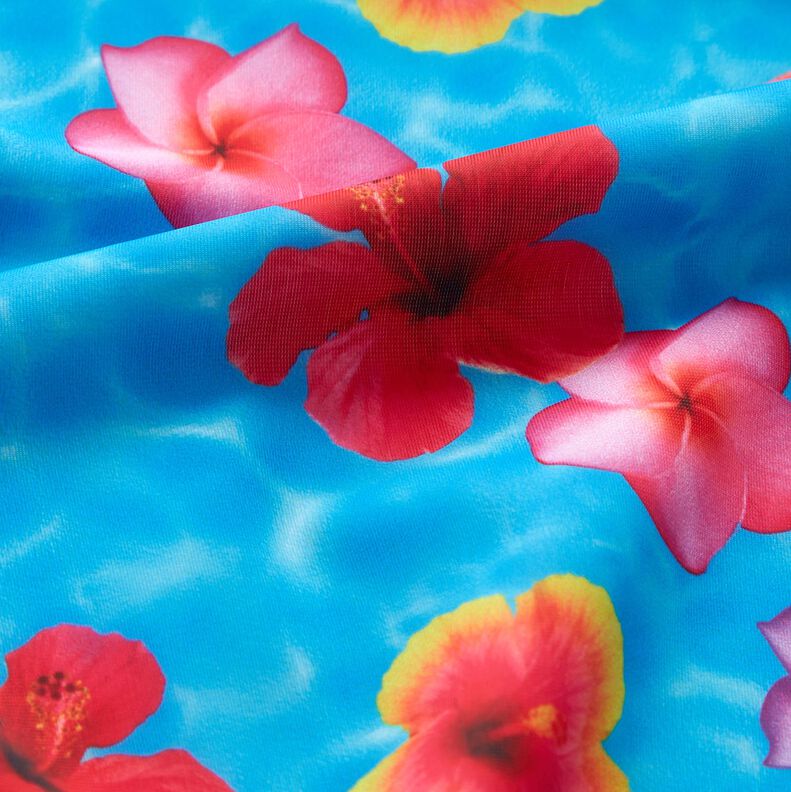 Tela para bañador Flores de hawaianas – azul/rosa intenso,  image number 3