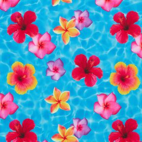 Tela para bañador Flores de hawaianas – azul/rosa intenso, 