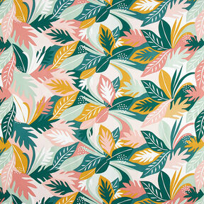 Tela decorativa Sarga de algodón Bocetos de hojas – rosa/verde oscuro, 