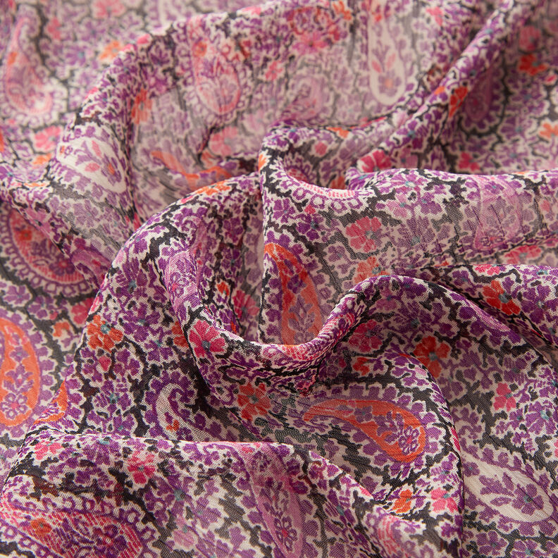 Gasa crepe Chiffon Paisley – rojo lila,  image number 2