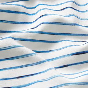 Tela de jersey de algodón Rayas de acuarela Impresión digital – marfil/azul real, 