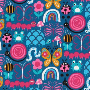 Tela de algodón Cretona Mariposas y abejas – azul océano/rosa intenso, 
