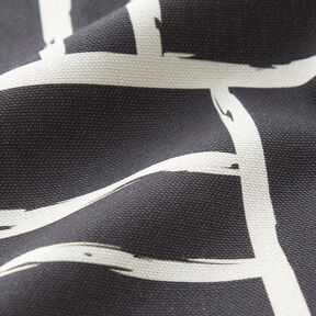 Tela decorativa Panama media Cuadrícula abstracta – marfil/negro, 