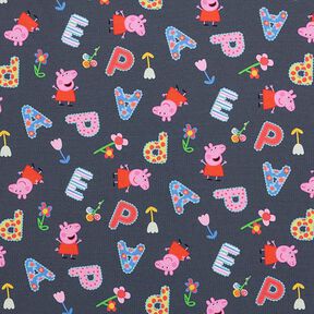 Tela de jersey de algodón Telas con licencia Letras y flores de Peppa Pig | ABC Ltd. – gris, 