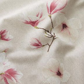 Tela decorativa Panama media Flor de magnolia – malva/naturaleza, 