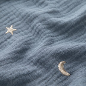 Muselina/doble arruga Estrellas bordadas – azul gris, 