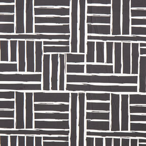 Tela decorativa Panama media Cuadrícula abstracta – marfil/negro, 