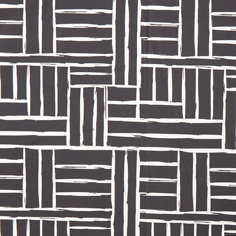 Tela decorativa Panama media Cuadrícula abstracta – marfil/negro,  image number 1