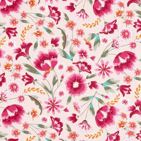 Tela decorativa Sarga de algodón Flores de primavera – rosado/frambuesa, 