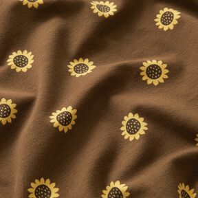 Tela de jersey de algodón Girasoles Impresión digital – marrón oscuro/amarillo vainilla, 