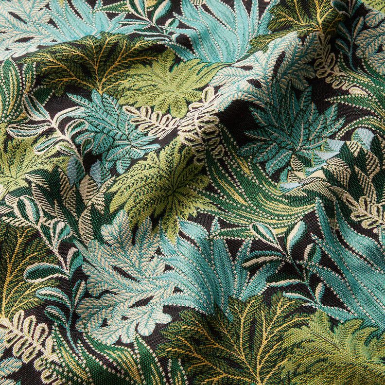 Tela decorativa Jacquard Hojas de la jungla – negro/verde,  image number 2