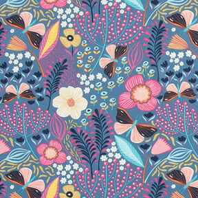 Tela de algodón Cretona Mariposas y flores – azul gris/pink, 