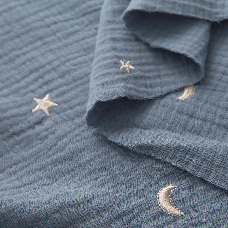 Muselina/doble arruga Estrellas bordadas | by Poppy azul gris,  image number 4