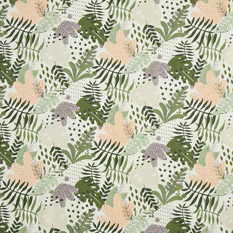 Tela de algodón Cretona plantas abstractas de la jungla – blanco/verde,  image number 1
