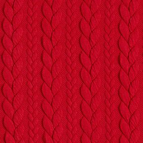 Tela de jersey jacquard Cloqué Punto trenzado – rojo, 