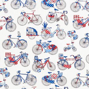 Tela de algodón Cretona Bicicletas retro – blanco/azul, 