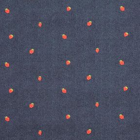 Tela de jersey de algodón Apariencia de tela vaquera con fresas Impresión digital – azul gris/rojo, 
