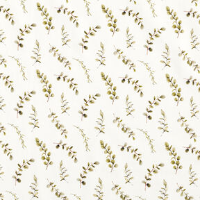 Tela de jersey de algodón Zarcillos de eucalipto Impresión digital – blanco lana, 