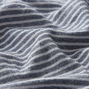 Tela de algodón aspecto lino rayas estrechas – blanco/azul marino, 