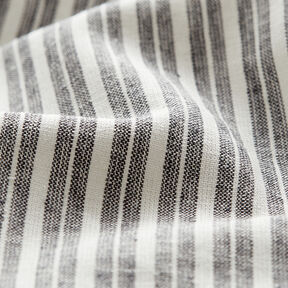 Mezcla de lino y algodón Rayas anchas – negro/blanco lana, 