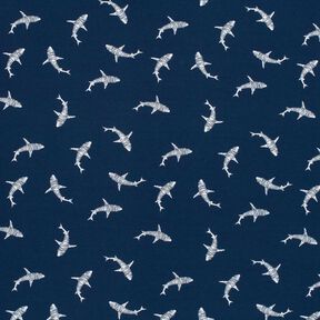 Tela de jersey de algodón Silueta de tiburón – azul marino, 