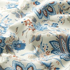 Popelina de algodón Delicadas flores paisley – crema/azul baby, 