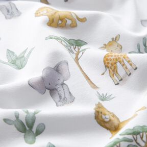 Tela de jersey de algodón Animales bebes de la selva Impresión digital – marfil, 