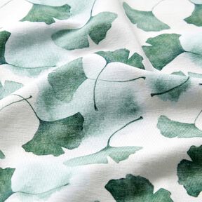 GOTS Tela de jersey de algodón Impresión digital Ginkgo – blanco/Eucalipto, 