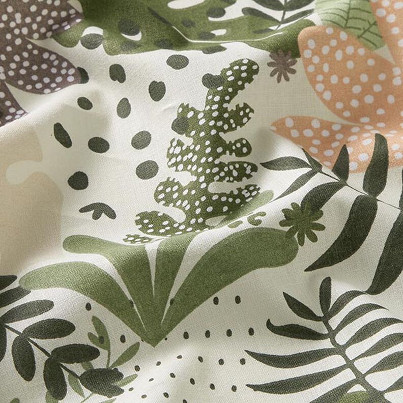 Tela de algodón Cretona plantas abstractas de la jungla – blanco/verde,  image number 2