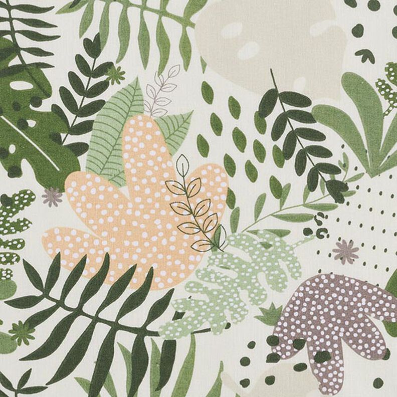 Tela de algodón Cretona plantas abstractas de la jungla – blanco/verde,  image number 6