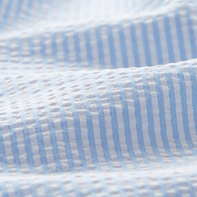 Tela Seersucker Mezcla de algodón Rayas – azul claro/blanco lana, 