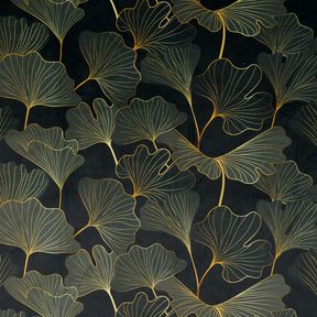 Terciopelo decorativo Ginkgo elegante – antracito/pino oscuro, 